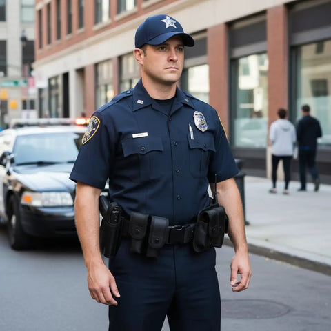 Officer wearing 10 In 1 Black Tactical Duty Belt Set With Holster And Pouches For Men And Women Law Enforcement Cosplay
