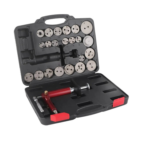 Open case showing 24 Piece Brake Piston Wind Back Tool Kit With 45 Steel And 118psi High Efficiency Universal Fit For Most Cars