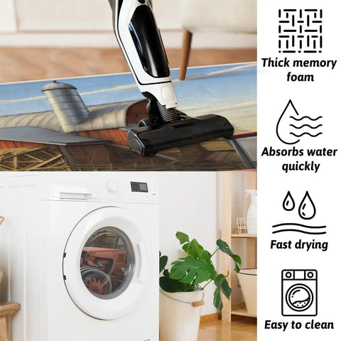Vacuum cleaner on floor, washer, Ultra Plush Microfiber Bath Mat with Non Slip Grip Absorbent Oval Floor Rug for bathroom