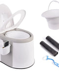 Lightweight Portable Travel Toilet For Camping And Hiking In Gray And White Large Capacity Inner Bucket Easy To Carry At About 6 Lbs