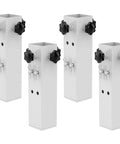 Level Up Your Setup With Four Piece White Metal Table Leg Extenders For Folding Desks Adjustable Height Risers showing four white steel extenders.