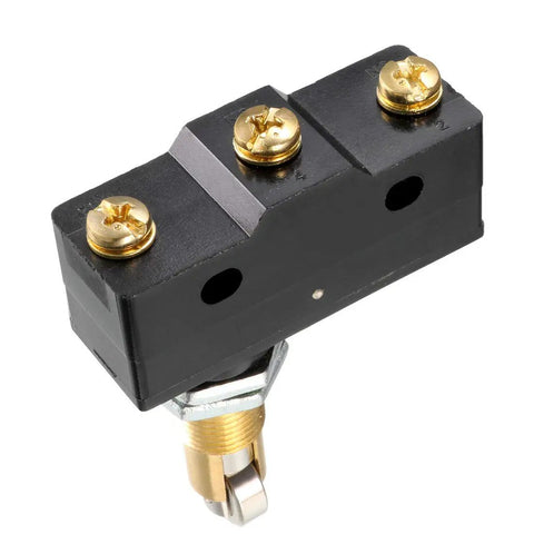 Panel Mount Roller Plunger Micro Limit Switch 1NO 1NC, 15A 125/250/380V AC/DC Control, IP40 Rated, black and gold hardware