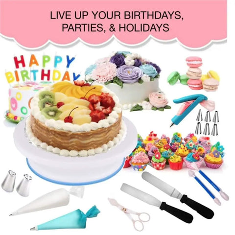 345 Piece Cake Decorating Set With Pro Grade Stainless Steel Nozzles Rotating Turntable Piping Bags And Tips Multiple Molds