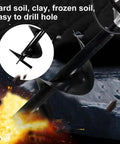 85cc Gas Powered Post Hole Digger With Earth And Ice Auger, close-up of auger drilling through hard soil with sparks