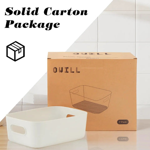 7 Pack Clear Storage Bins Easy Grab Four Point Two Liter for Kitchen Pantry Bathroom Classrooms Durable Plastic Organizer