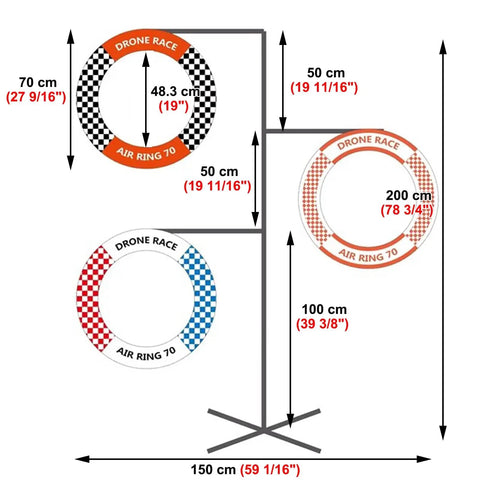 Dimensions of Outdoor Drone Obstacle Course Kit For FPV Racing Indoor Quadcopter Gates For Beginner Friendly Practice DIY Gate Set To Build Custom Race Routes And Multiplayer Challenges.
