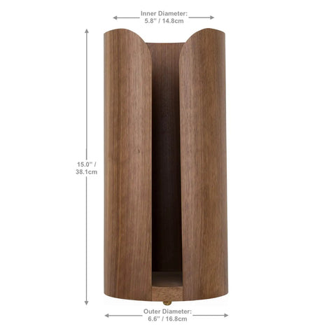 Freestanding Toilet Paper Holder With Walnut Veneer On Birch Plywood Holds Mega Rolls And Extra Spares, front view