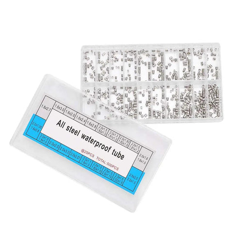 Watch Case Tubes Replacement Kit 500 Pcs in 20 Sizes displayed in a plastic organizer