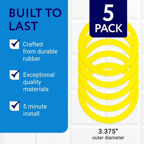 Flush Valve Seal Kit No Fuss Durable Rubber And Heavy Duty Toilet Gasket For Quick 3 Minute Install And Replacement Fits Kohler Toilet Tank GP1059291 Pack Of Five Yellow with installation features and rubber material highlighted.