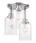 Three Light Semi Flush Mount Ceiling Light With Brushed Steel Finish And Clear Glass Shades E26 Socket Front Porch Lighting