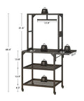 Heavy Duty 3D Printer Stand With Smooth Roll Casters And T Shaped Filament Spool Rack And Hefty Mobile Workbench side view with dimensions.