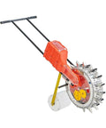 Walk Behind Garden Seeder With 12 Seeding Nozzles For Precision Row Planting, Hand Push Manual Planter shown sideways