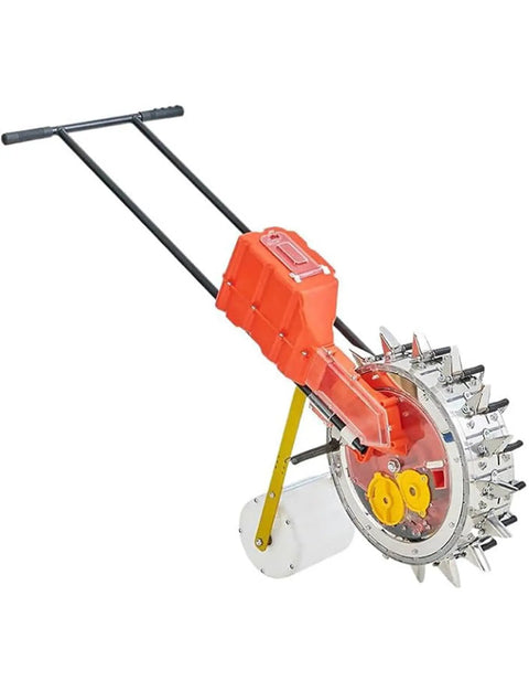 Walk Behind Garden Seeder With 12 Seeding Nozzles For Precision Row Planting, Hand Push Manual Planter shown sideways
