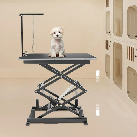 Heavy Duty Electric Scissor Lift Table With Remote Control For Raising Heavy Loads Up To 180 Lbs In Your Garage Or Shop Without Breaking A Sweat with a dog.