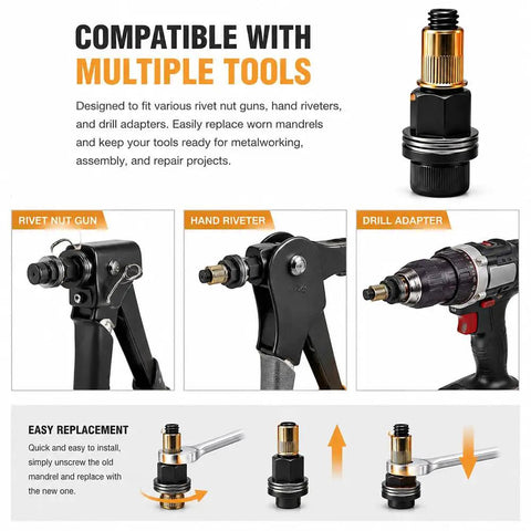 Rivet Nut Tool Set M3 Through M12 Mandrels Carbon Steel Construction Black Finish Heavy Duty Rivet Nut Kit For Auto Motorcycle And Workshop Repairs Reusable Mandrels Two Set compatible with rivet nut gun, hand riveter, and drill adapter
