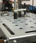 Rust Free 36 By 18 Inch Welding Table With 1200 Pound Load Capacity, work cart and clamps, five eighth inch holes, metal surface