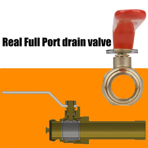 Lead Free Brass Water Heater Drain Valve With Three Quarter Inch MIP To Three Quarter Inch Male GHT Connection Full Port High Flow Up To 250 PSI