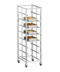 8-Tier Stainless Steel Bakery Cooling Rack On Wheels With Brakes, 16 Cm Spacing, holding baking trays and loaf pans