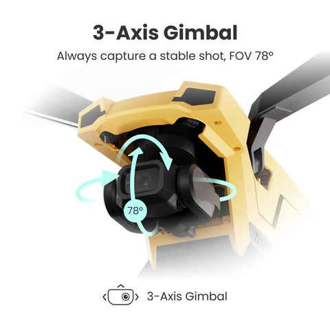 Close-up of 4K Camera Drone For Adults With Inverted Flight Mini Bi Copter featuring 3-axis gimbal for stable shots.