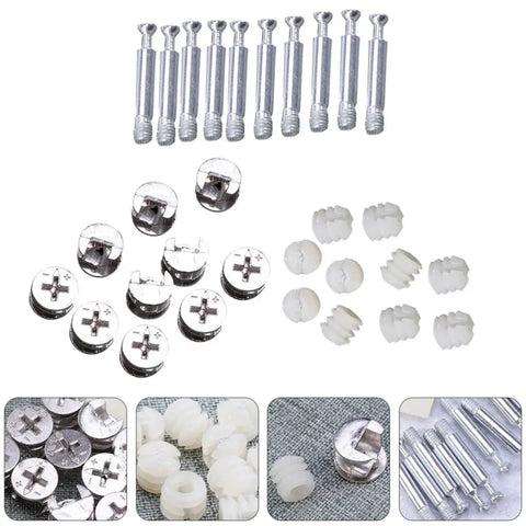 Heavy Duty Furniture Connectors Set With Locking Cam Fittings Bolts And Dowels, Anti-Rust Iron And Nylon Material For Stable Corner Connection