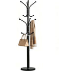 Heavy Duty Standing Coat Rack With Marble Base And 12 Metal Hooks Freestanding Coat Tree 130 Lb Capacity Black Finish in use