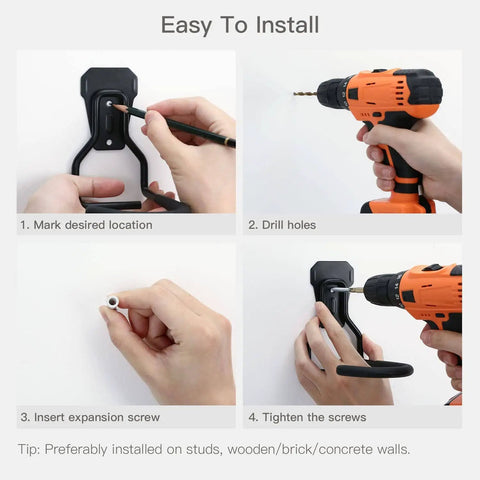 Installation steps for Heavy Duty Bike Wall Mount With Fixed Hook 2 Pack Iron Bike Hanger Brackets For Garage Vertical Storage Rack.