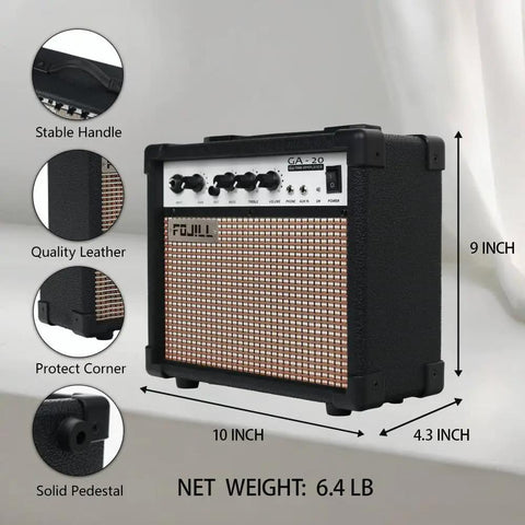Portable 20W Electric Guitar Amp With Built In 5 Inch Speaker Compact Travel Practice Amp dimensions and features