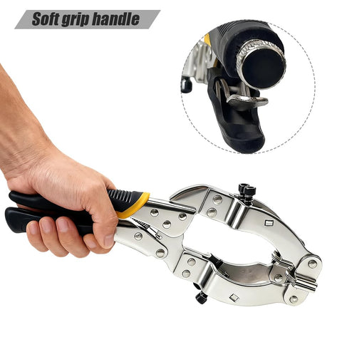 Hand holding Locking C Clamp Pipe And Tube Clamp With Four Non Slip Pads 11 Inch Heavy Duty Adjustable Welding Clamp