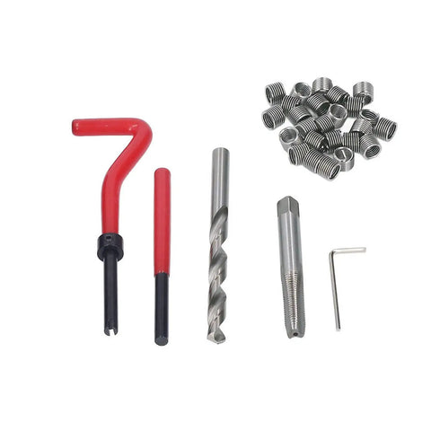 M8x1.25 Thread Repair Kit With Helical Inserts And High Speed Steel Drill Bits For Auto Repairs No Fuss Damaged Thread Fix In Metal Holes And Pro Grade Restore For Smooth Automotive Maintenance, inserts and tools