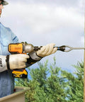 Worker using 5-In-1 Impact Socket Kit Heavy-Duty With 3/4 Inch 1 Inch And 1-1/8 Inch Square Sockets outdoors on utility pole.