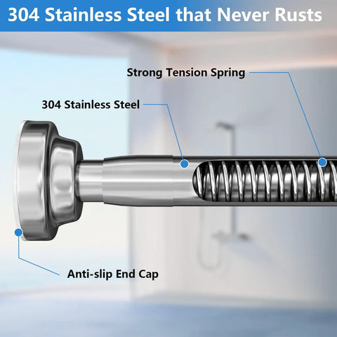 Adjustable Stainless Steel Shower Curtain Rod 1 Inch Diameter Extends From 50 To 86 Inches, Spring Tension Design details