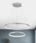 Two Ring Diamond LED Chandelier Pendant Light Dimmable Cool White 6000K Adjustable Modern Fixture in living room setting