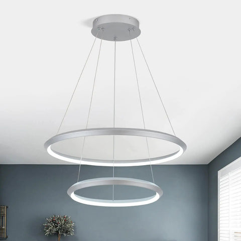 Two Ring Diamond LED Chandelier Pendant Light Dimmable Cool White 6000K Adjustable Modern Fixture in living room setting