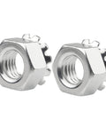 Road Ready 10-24 Thread Keps Lock Nut Crafted From Premium 304 Stainless Steel With 18-8 Grade Composition Top Shelf Hex Flange Design Built To Outlast Daily Garage Work And Heavy Machinery Repairs Pack Of Fifty, two silver hex nuts.