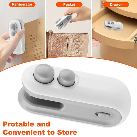 2 In 1 Chip Bag Heat Sealer With USB Rechargeable Vacuum Function for Home Use, compact design fits in pocket, drawer, fridge