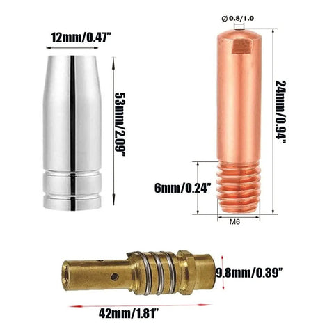 Mig Welding Gun Accessory Replacement Kit With 10 Tips 0.030 Inch, 2 Gas Nozzles And 2 Gas Diffusers, Copper Aftermarket Consumables