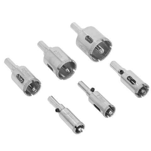 Hole Saw Kit With Hard Brazed Drill Core Bits For Marble Granite And Glass Cuts Clean Without Chipping Comes In Plastic Storage Box Plus Durable High Carbon Steel Emery Construction Super Tough Tool 25-35mm bits