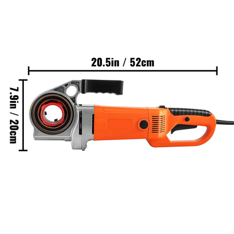 Straight Up Electric Pipe Threader With 2300W Copper Motor dimensions showing 20.5in length and 7.9in height, handheld design.