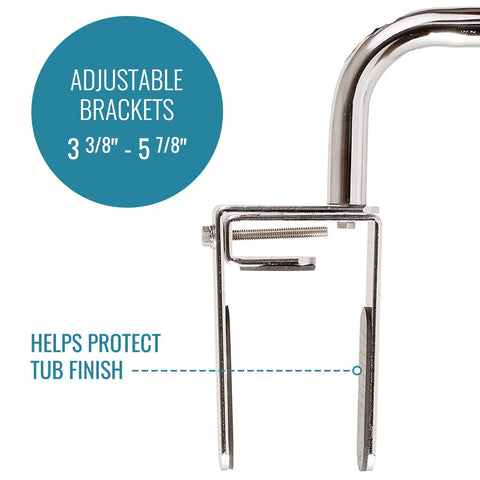 Adjustable Tub And Shower Grab Bar For Seniors With Textured Non Slip Handle Rust Resistant Safety Rail 250 Pound Capacity Universal Brackets Fit 3.3 To 5.8 Inch Tub Walls Easy Install For Confident Bath Time showing adjustable brackets