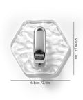 Pack Of 8 Hexagonal Water Ripple Self Adhesive Wall Hooks Silver No Drill Heavy Duty Storage Snag Your Gear Simple Peel Mount showing dimensions 6.1x5.5cm.