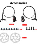 Two-piston MTB hydraulic disc brake kit by Amazon, black aluminum calipers with two 160mm rotors and mounting hardware.