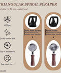 Triangular Spiral Scraper for 58mm powder bowl, featuring right angle and round scrapers for quick dirt removal.
