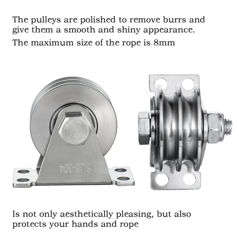 Heavy Duty Double Groove Cable Fixed Pulley Block With Built-In Bearings In Stainless Steel, side view, 1 Pack