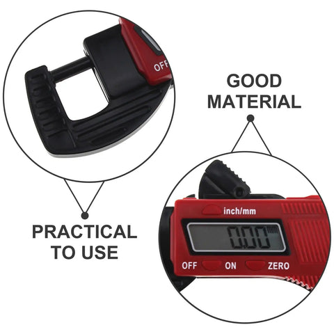 Close-up of the Two Pack Digital Thickness Gauge Caliper Micrometer For Precise Measurement Of Metal And Plastic Thickness Portable Easy Readout