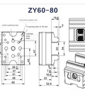 Technical drawing of Heavy Duty Self Centering Cnc Vise With Killer Grip And Slick Four Turn Table Fixture dimensions and features.
