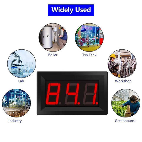Display of 12V Red Fahrenheit Digital Temperature Meter With Bright LED Readout, Industrial Grade K-Type Thermocouple Sensor with uses