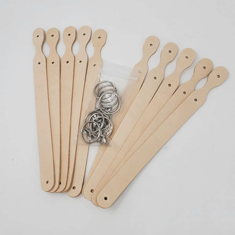 Top Shelf Natural Veggie Tan Leather Keychain Blanks 10 Pack Thick Custom Key Fobs with polished hardware and key rings.