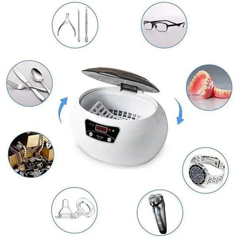Top Rated Ultrasonic Cleaner Bath With Digital Timer For Sparkling Jewelry Glasses Watches Manicure Tools Dental Brushes with lid open.