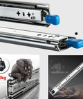 Heavy Duty Drawer Slides With Secure Locking Mechanism And Full Extension Side Mount Runners For Kitchen Cabinets, Home Desks, And Camper Vans Featuring Easy Drop In Install With Adjustable Lengths From Ten To Sixty For Sharp Storage Builds showcasing strong steel runners.