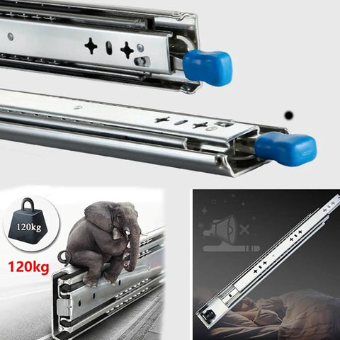 Heavy Duty Drawer Slides With Secure Locking Mechanism And Full Extension Side Mount Runners For Kitchen Cabinets, Home Desks, And Camper Vans Featuring Easy Drop In Install With Adjustable Lengths From Ten To Sixty For Sharp Storage Builds showcasing strong steel runners.